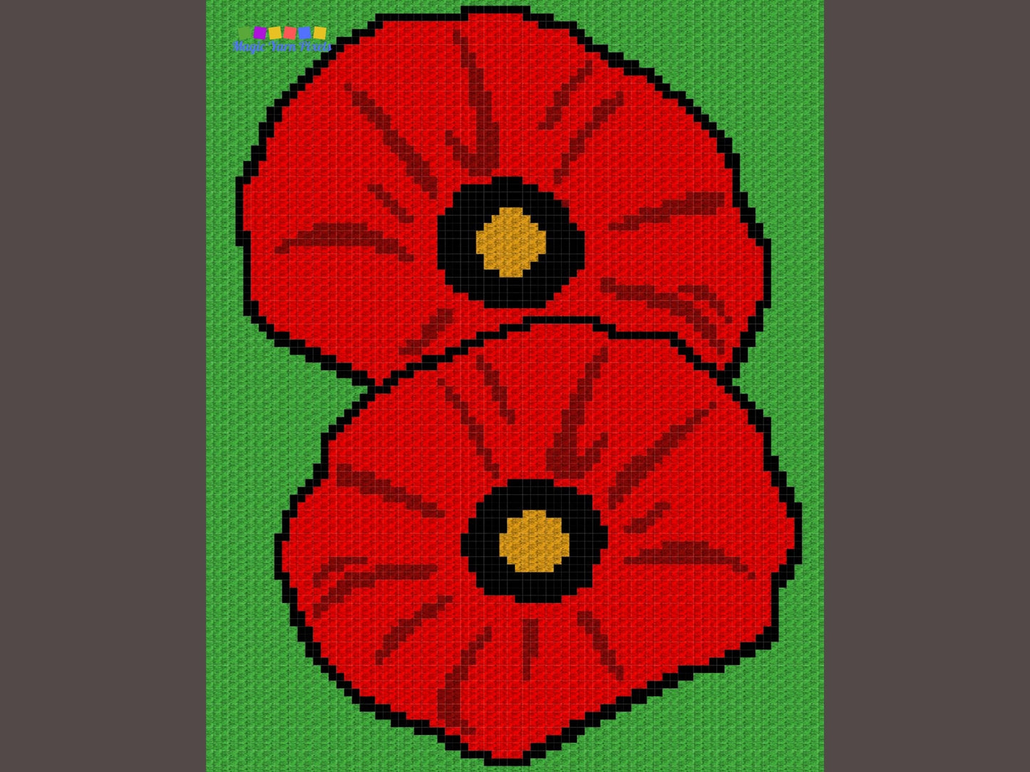 Red Poppies Graph + Written Pattern For C2C & Tapestry Crochet - Poppy C2C Graph - Flower Crochet Blanket - C2C Chart Baby Blanket Afghan