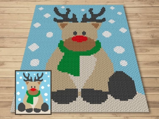 Winter Snow Christmas Reindeer Graph + Written Pattern For C2C & Tapestry Crochet - Christmas Reindeer C2C Graphgan - Christmas Baby Blanket