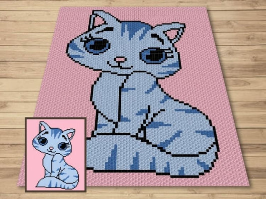 Cute Kitty Cat Graph + Written Pattern For C2C & Tapestry Crochet - Cat C2C Crochet Pattern - Animal Crochet Baby Blanket - Baby Gift Afgan