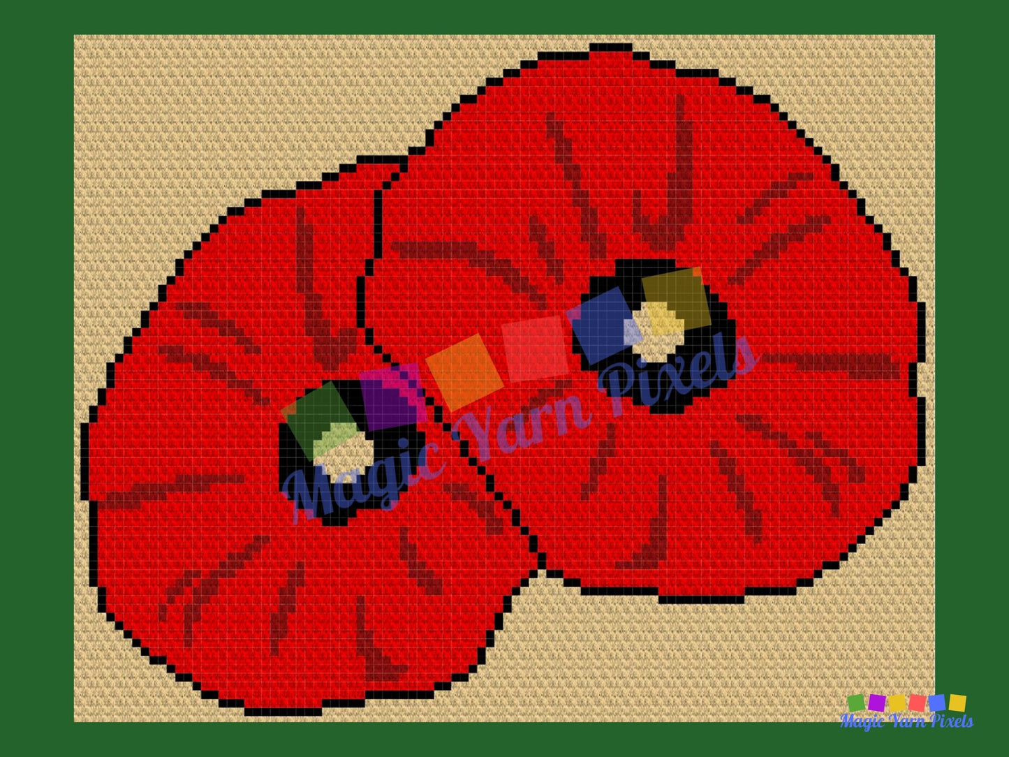 Poppy Flowers Graph + Written Pattern For C2C & Tapestry Crochet - C2C Poppy Crochet Pattern - Flower Crochet Blanket Baby Afghan C2C Chart