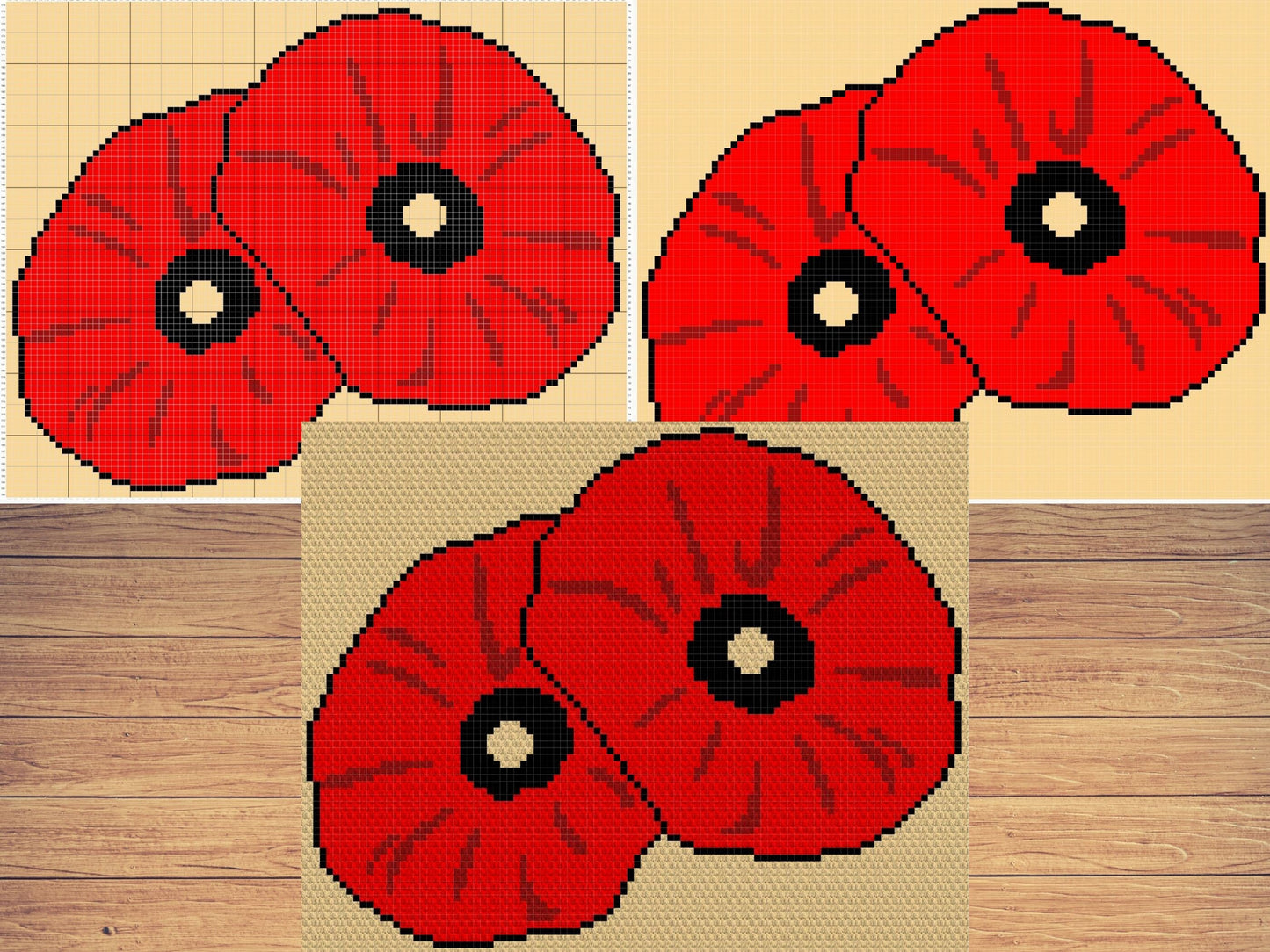 Poppy Flowers Graph + Written Pattern For C2C & Tapestry Crochet - C2C Poppy Crochet Pattern - Flower Crochet Blanket Baby Afghan C2C Chart
