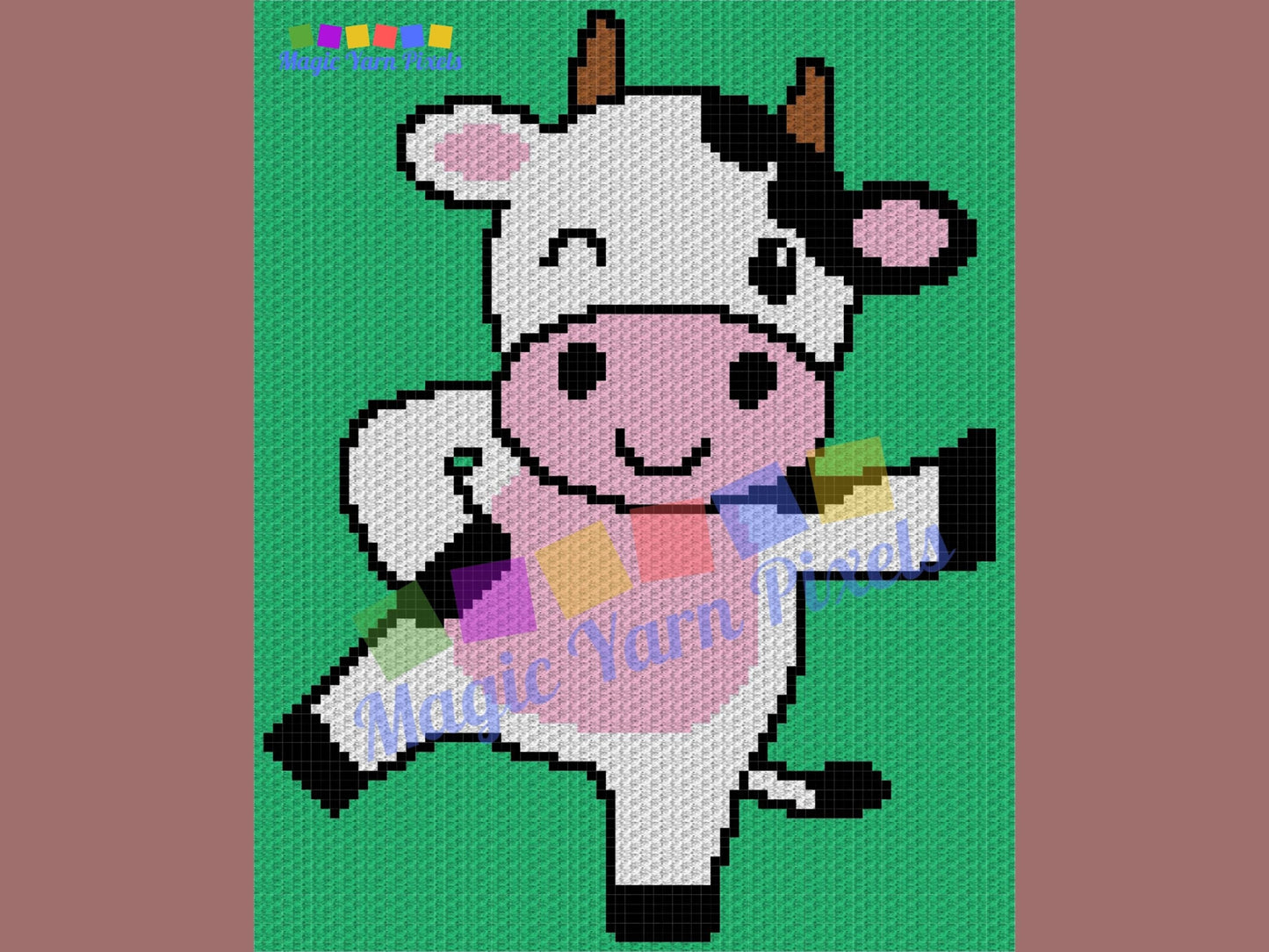 Happy Cow Graph + Written Pattern For C2C & Tapestry Crochet - Cow C2C Graphgan - Crochet Cow Blanket - Animal Baby Blanket C2C Cow Afghan