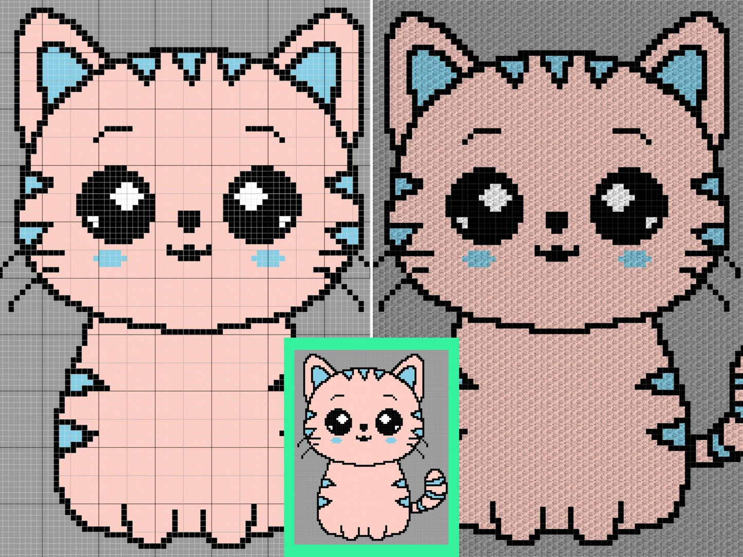 Cute Strawberry Cat Graph + Written Pattern For C2C & Tapestry Crochet - Cat C2C Graphgan - Crochet Cat Blanket - Animal Blanket Baby Shower