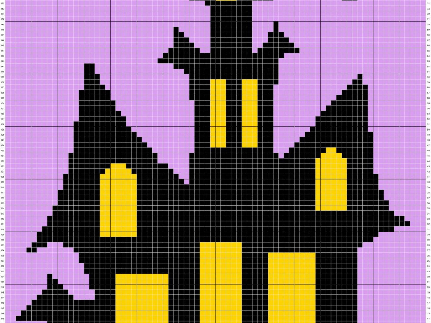 Halloween Haunted Mansion Graph + Written Pattern For C2C & Tapestry Crochet - Haunted House Crochet Pattern - Crochet Halloween C2C Blanket