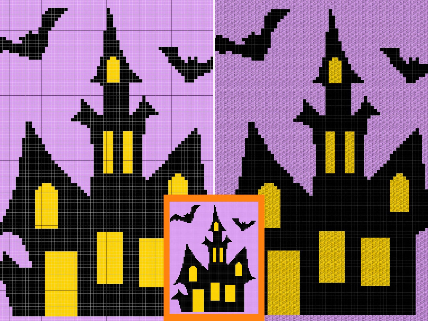 Halloween Haunted Mansion Graph + Written Pattern For C2C & Tapestry Crochet - Haunted House Crochet Pattern - Crochet Halloween C2C Blanket