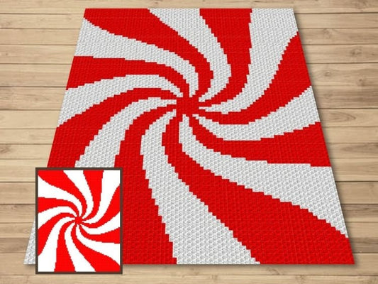 Christmas Candy Cane Swirl Graph + Written Pattern For C2C & Tapestry Crochet - Candy Cane Crochet Pattern - C2C Christmas Blanket Baby Gift