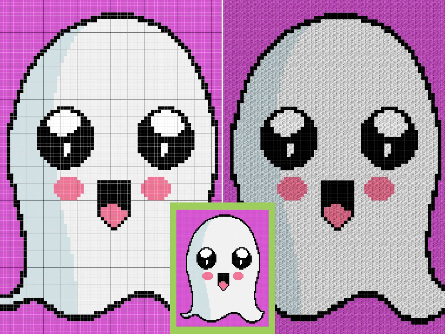 Happy Halloween Ghost Graph + Written Pattern For C2C & Tapestry Crochet - Crochet Ghost Pattern - Halloween C2C Crochet Blanket - Baby Gift