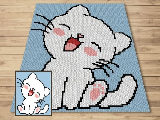 Cute Baby Cat Graph + Written Pattern For C2C & Tapestry Crochet - Crochet Cat C2C Graphgan - Crochet Cat Baby Blanket - Animal Baby Blanket