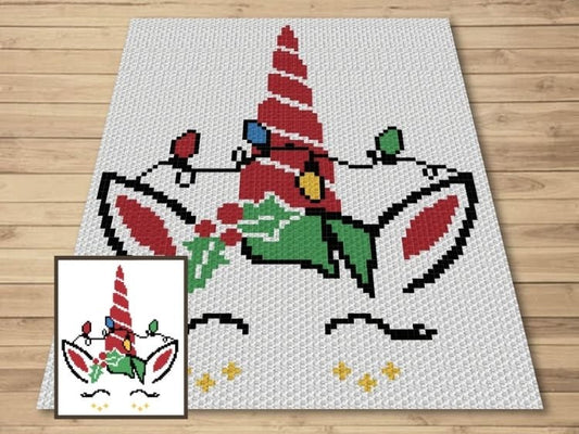 Kawaii Christmas Unicorn Graph + Written Pattern For C2C & Tapestry Crochet - Unicorn C2C Graphgan - Christmas Crochet Blanket Winter Afghan