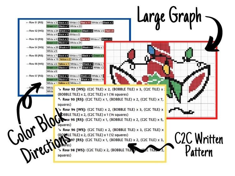 Kawaii Christmas Unicorn Graph + Written Pattern For C2C & Tapestry Crochet - Unicorn C2C Graphgan - Christmas Crochet Blanket Winter Afghan