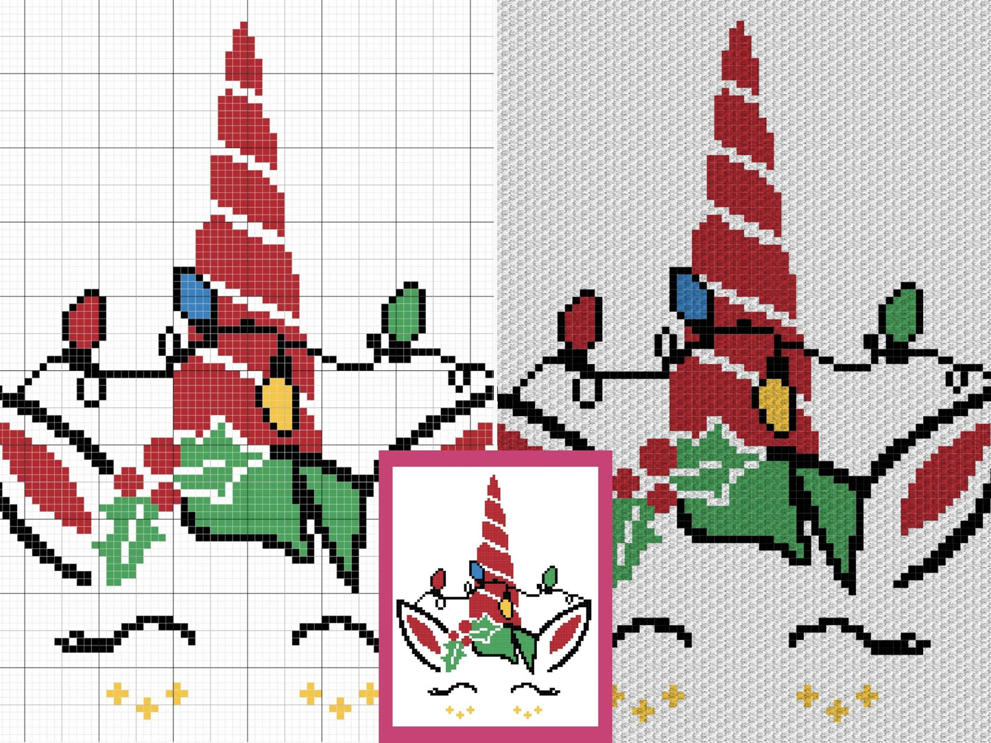 Kawaii Christmas Unicorn Graph + Written Pattern For C2C & Tapestry Crochet - Unicorn C2C Graphgan - Christmas Crochet Blanket Winter Afghan