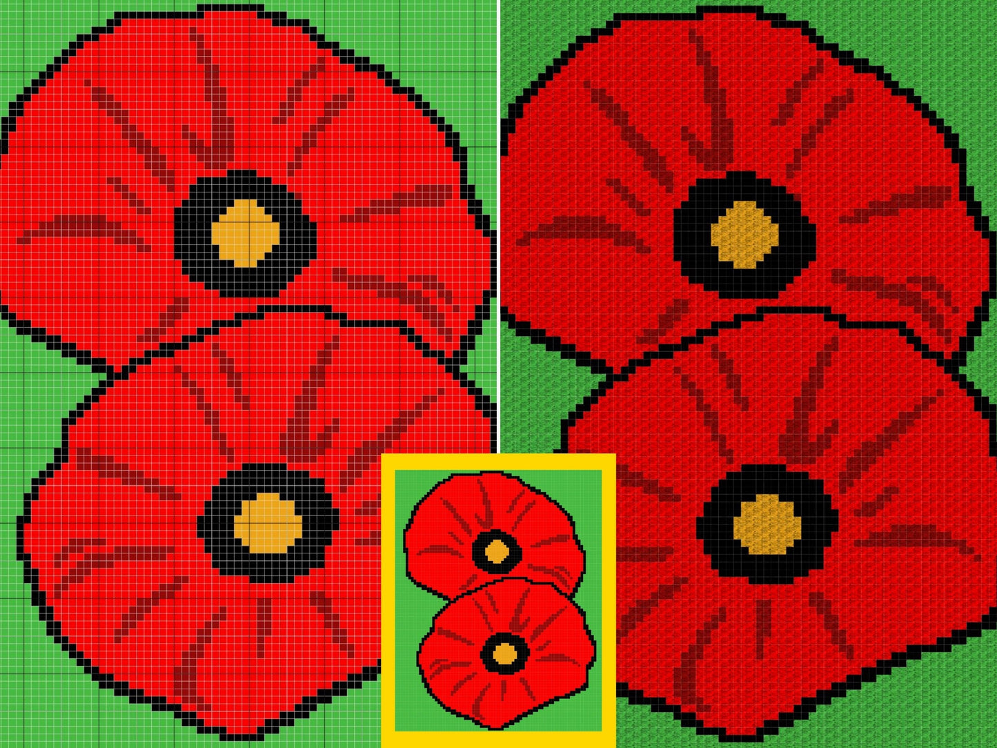Red Poppies Graph + Written Pattern For C2C & Tapestry Crochet - Poppy C2C Graph - Flower Crochet Blanket - C2C Chart Baby Blanket Afghan