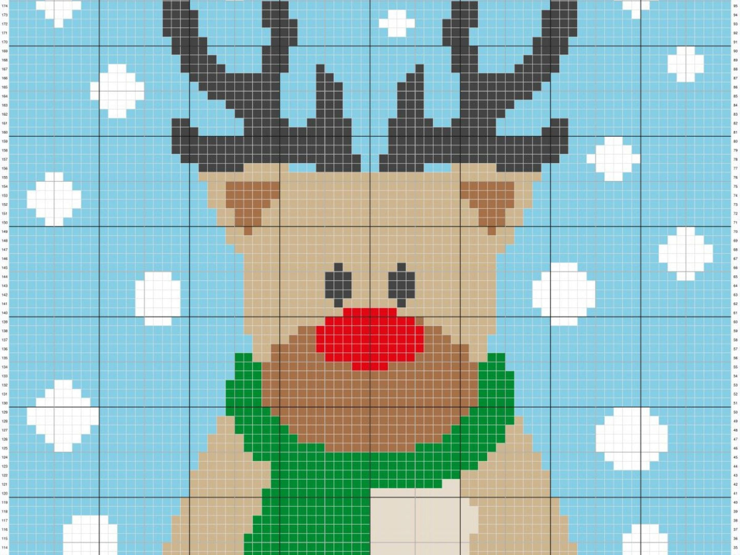 Winter Snow Christmas Reindeer Graph + Written Pattern For C2C & Tapestry Crochet - Christmas Reindeer C2C Graphgan - Christmas Baby Blanket