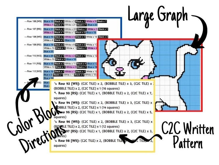 Baby Girl Kitty Cat Graph + Written Pattern For C2C & Tapestry Crochet - Cat C2C Graphgan - Cat C2C Crochet Blanket - Kitty Baby Gift Afghan