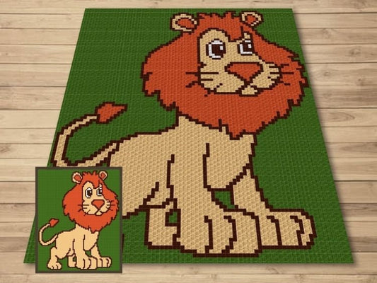 Safari Lion Graph + Written Pattern For C2C & Tapestry Crochet - Lion C2C Graphgan - Animal Crochet Baby Blanket - Safari Nursery Blanket