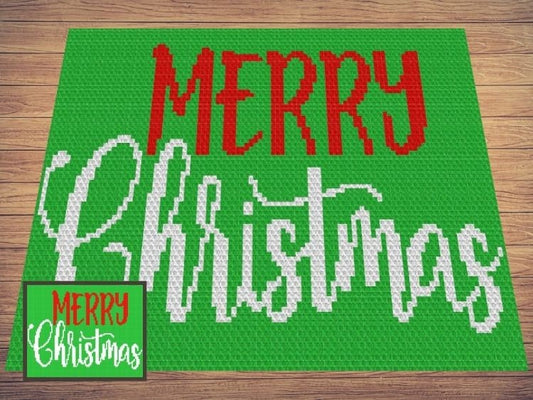 Merry Christmas Graph + Written Pattern For C2C & Tapestry Crochet - Merry Christmas C2C Graphgan - Christmas Crochet Blanket Holiday Gift