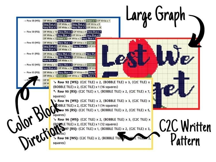 Lest We Forget Poppy Graph + Written Pattern For C2C & Tapestry Crochet - Poppy C2C Crochet Pattern - Crochet Blanket - Poppy Afghan Chart