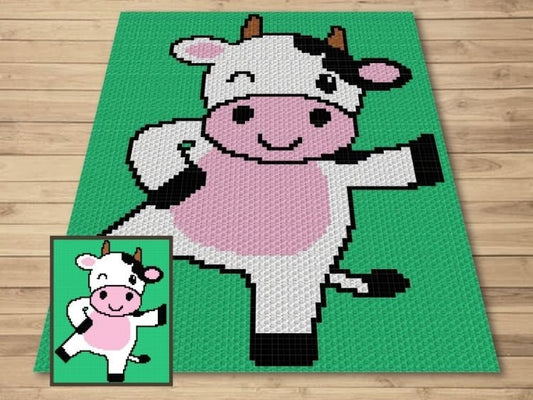 Happy Cow Graph + Written Pattern For C2C & Tapestry Crochet - Cow C2C Graphgan - Crochet Cow Blanket - Animal Baby Blanket C2C Cow Afghan