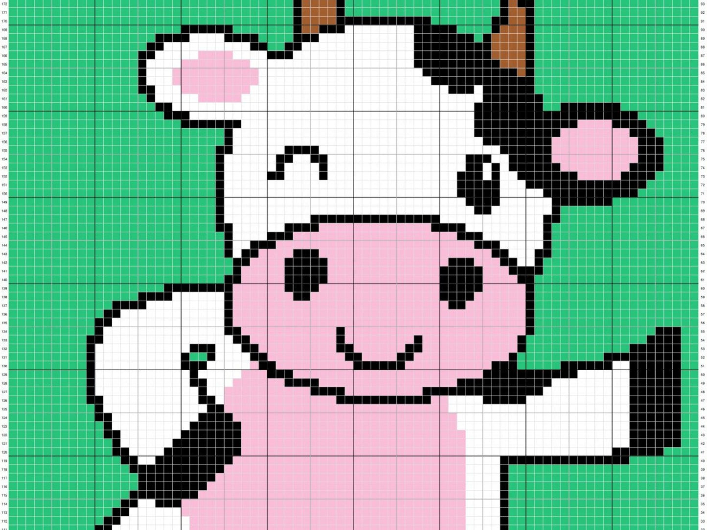 Happy Cow Graph + Written Pattern For C2C & Tapestry Crochet - Cow C2C Graphgan - Crochet Cow Blanket - Animal Baby Blanket C2C Cow Afghan