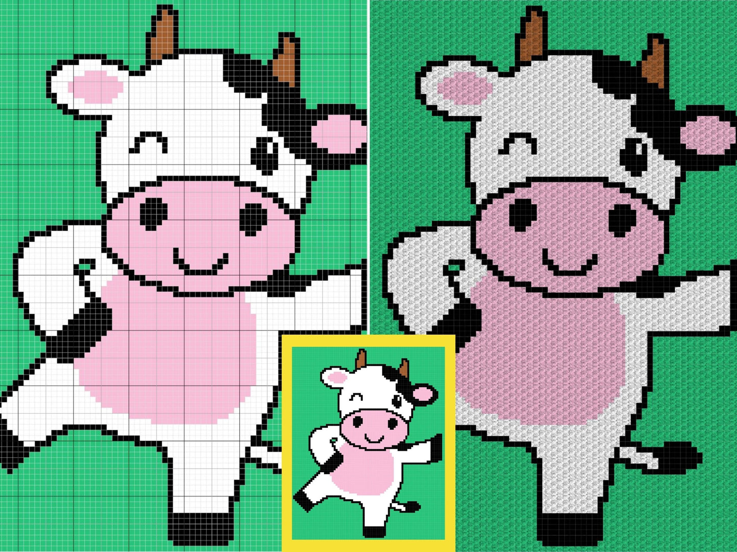 Happy Cow Graph + Written Pattern For C2C & Tapestry Crochet - Cow C2C Graphgan - Crochet Cow Blanket - Animal Baby Blanket C2C Cow Afghan