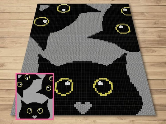 Halloween Black Cats Graph + Written Pattern For C2C & Tapestry Crochet - Black Cat C2C Crochet - Crochet Halloween Blanket - Animal Blanket