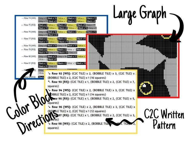 Halloween Black Cats Graph + Written Pattern For C2C & Tapestry Crochet - Black Cat C2C Crochet - Crochet Halloween Blanket - Animal Blanket