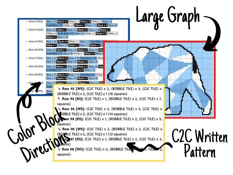 Geometric Polar Bear Graph + Written Pattern For C2C & Tapestry Crochet - Bear C2C Graphgan - Animal Crochet Baby Blanket Polar Bear Blanket