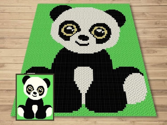 Cute Baby Panda Graph + Written Pattern For C2C & Tapestry Crochet - Panda C2C Crochet Pattern - Panda Crochet Blanket - Animal Baby Blanket