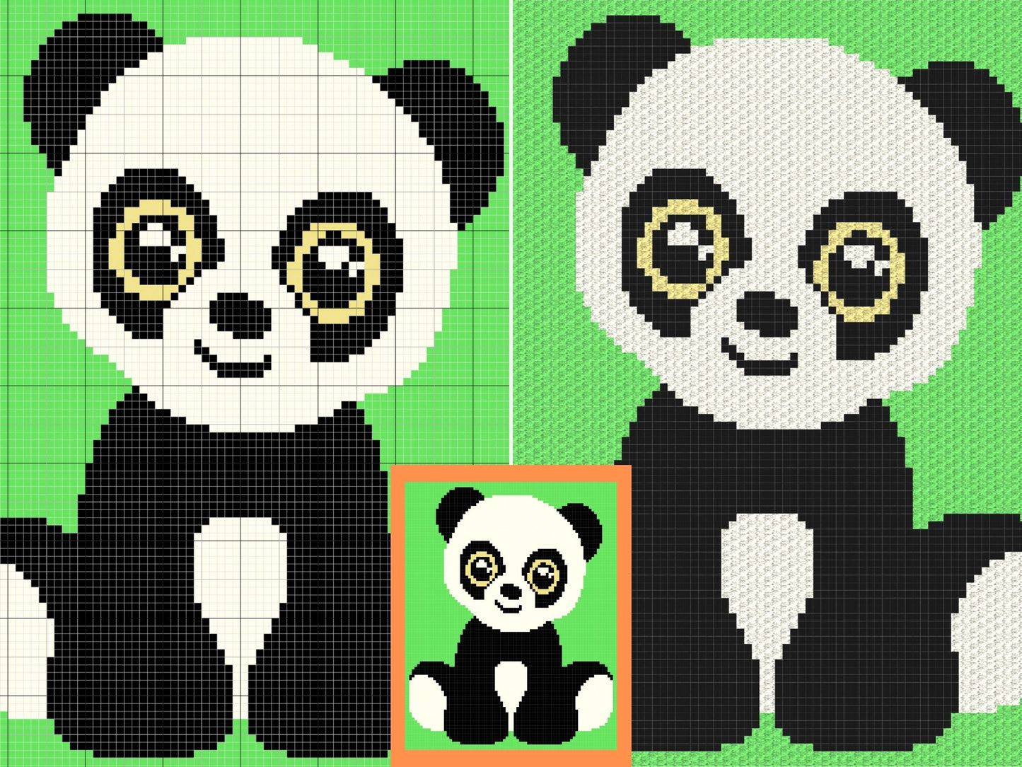 Cute Baby Panda Graph + Written Pattern For C2C & Tapestry Crochet - Panda C2C Crochet Pattern - Panda Crochet Blanket - Animal Baby Blanket