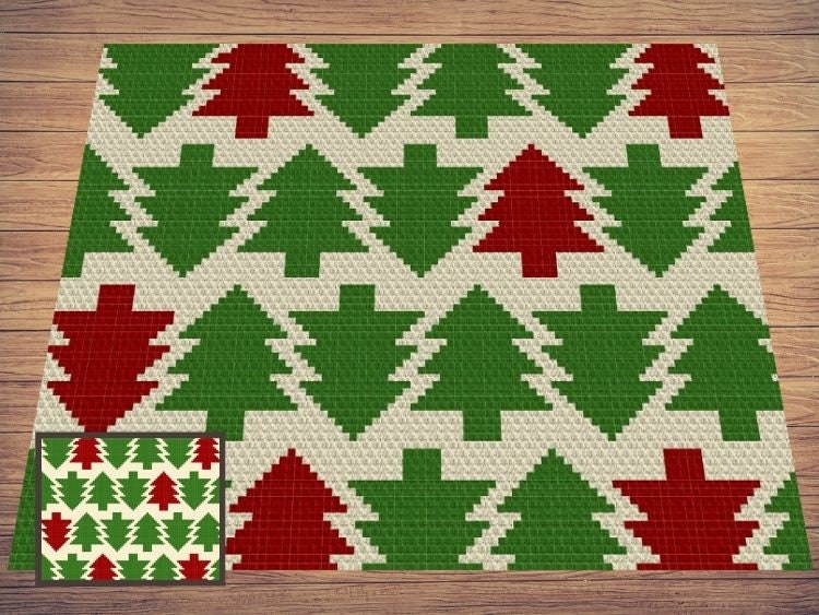 Christmas Tree Pattern Graph + Written Pattern For C2C & Tapestry Crochet - Christmas Tree C2C Crochet Pattern - Crochet Christmas Blanket