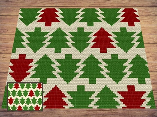 Christmas Tree Pattern Graph + Written Pattern For C2C & Tapestry Crochet - Christmas Tree C2C Crochet Pattern - Crochet Christmas Blanket