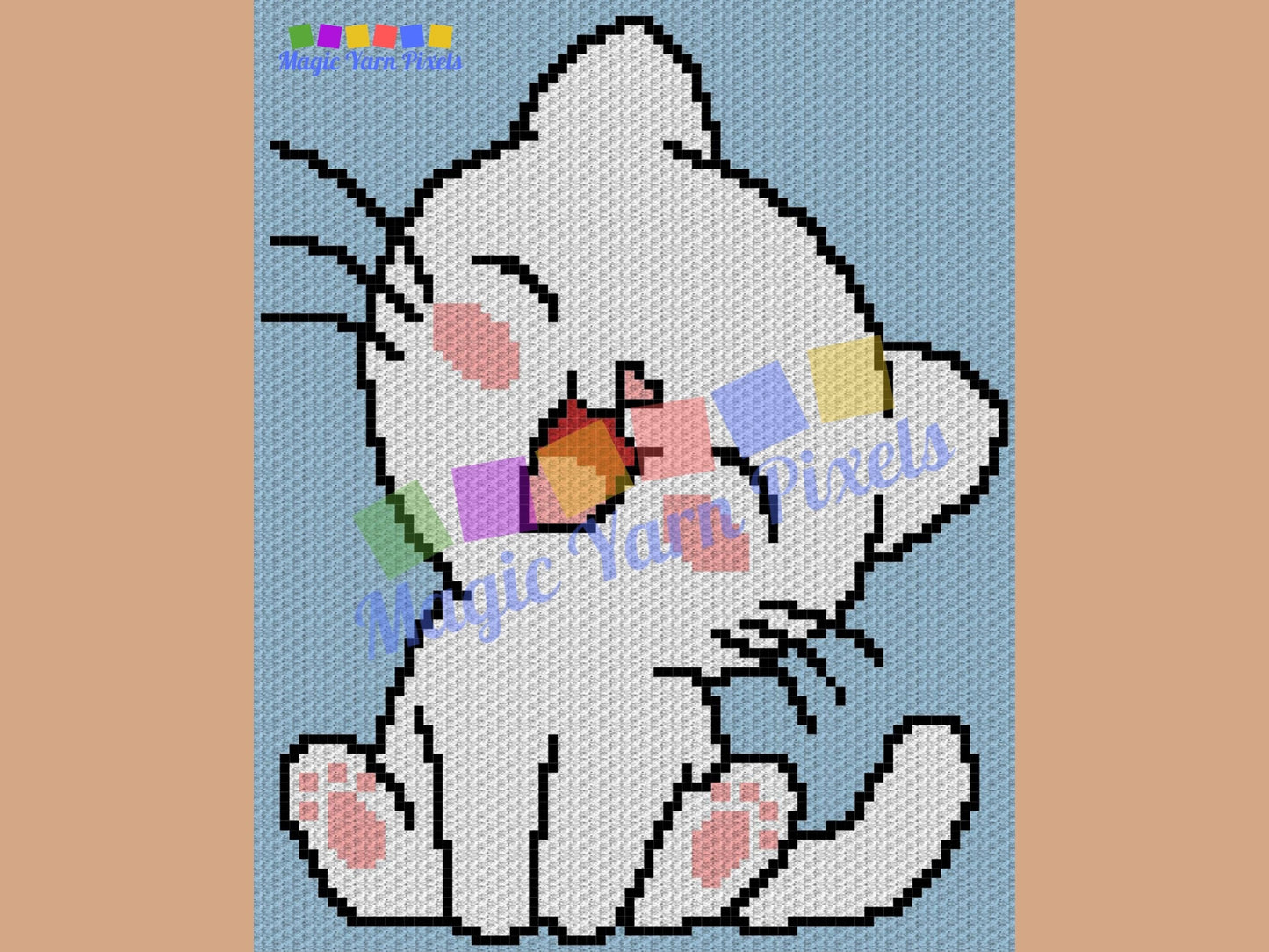 Cute Baby Cat Graph + Written Pattern For C2C & Tapestry Crochet - Crochet Cat C2C Graphgan - Crochet Cat Baby Blanket - Animal Baby Blanket