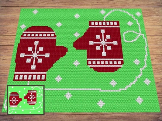 Christmas Winter Mittens Graph + Written Pattern For C2C & Tapestry Crochet - Christmas C2C Graphgan - Crochet Christmas Baby Blanket Gift