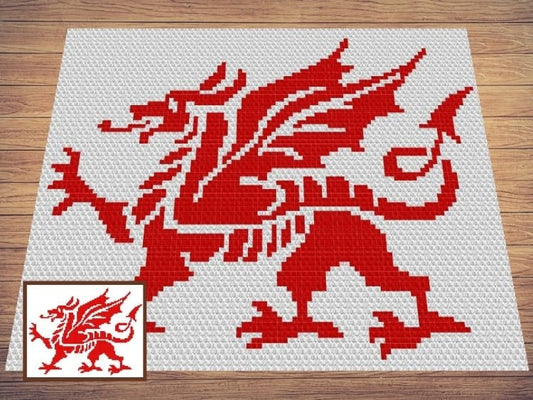 Welsh Dragon Graph + Written Pattern For C2C & Tapestry Crochet - Welsh Dragon C2C Crochet Pattern - Crochet Dragon Blanket - Welsh Blanket