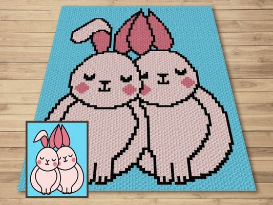 Valentines Love Bunny Graph + Written Pattern For C2C & Tapestry Crochet - Valentines C2C Graphgan - Crochet Love Bunny Blanket - Baby Gift