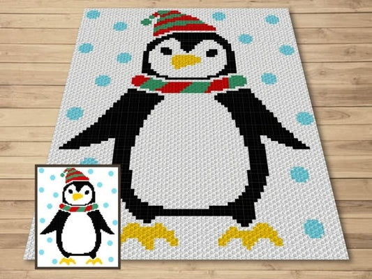 Christmas Penguin Graph + Written Pattern For C2C & Tapestry Crochet - Crochet Penguin C2C Graphgan - Christmas Crochet Blanket - Baby Gift
