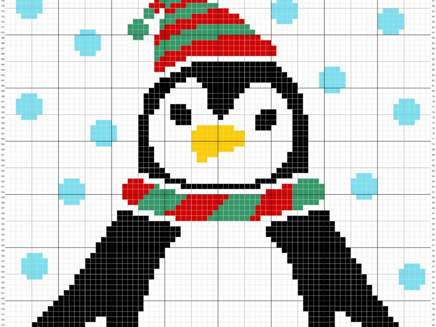 Christmas Penguin Graph + Written Pattern For C2C & Tapestry Crochet - Crochet Penguin C2C Graphgan - Christmas Crochet Blanket - Baby Gift