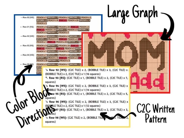 Instant Mom Just Add Coffee Graph + Written Pattern For C2C & Tapestry Crochet - Mothers Day Crochet Pattern - Crochet Mom Blanket Mom Gifts