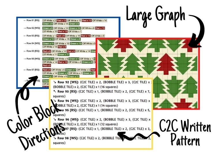 Christmas Tree Pattern Graph + Written Pattern For C2C & Tapestry Crochet - Christmas Tree C2C Crochet Pattern - Crochet Christmas Blanket