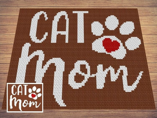 Cat Mom Graph + Written Pattern For C2C & Tapestry Crochet - Cat Mom C2C Graphgan - Mom Cat Crochet Blanket - Gift for Cat Lovers