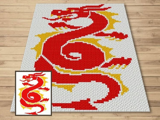 Chinese Dragon Graph + Written Pattern For C2C & Tapestry Crochet - Crochet Dragon Pattern - Chinese Dragon C2C Blanket - Red Dragon Blanket