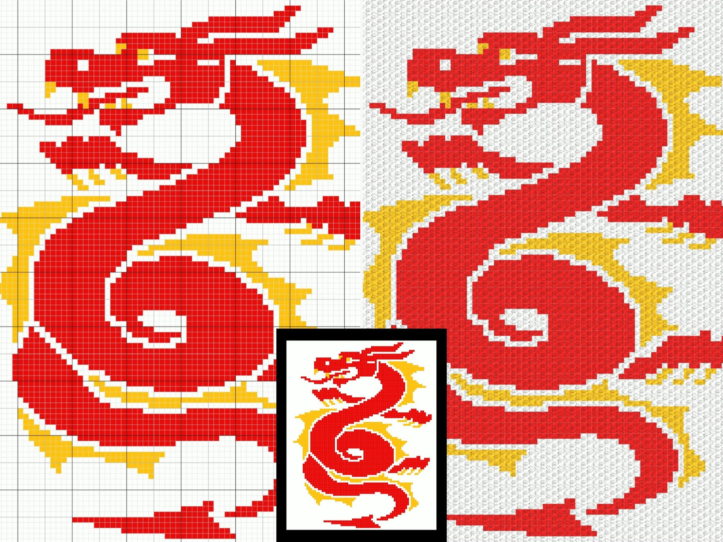 Chinese Dragon Graph + Written Pattern For C2C & Tapestry Crochet - Crochet Dragon Pattern - Chinese Dragon C2C Blanket - Red Dragon Blanket
