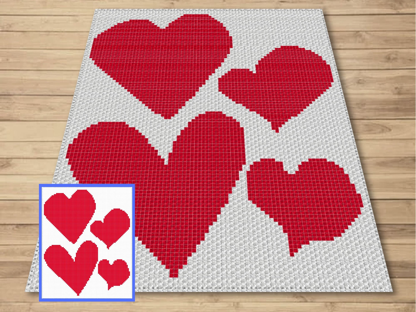 Valentines Hearts Graph & Pattern C2C and Tapestry Crochet - C2C Hearts Graphgan - Hearts Baby Crochet Blanket -Hearts C2C Blanket Gift Baby