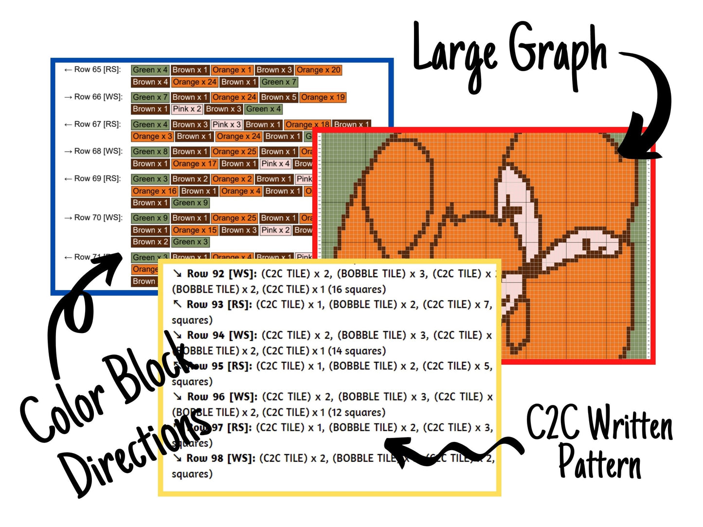 Valentines Fox Love Graph & Pattern C2C and Tapestry Crochet Fox Crochet Graphgan Animal Crochet Blanket Forest Animal C2C Blanket Gift Baby