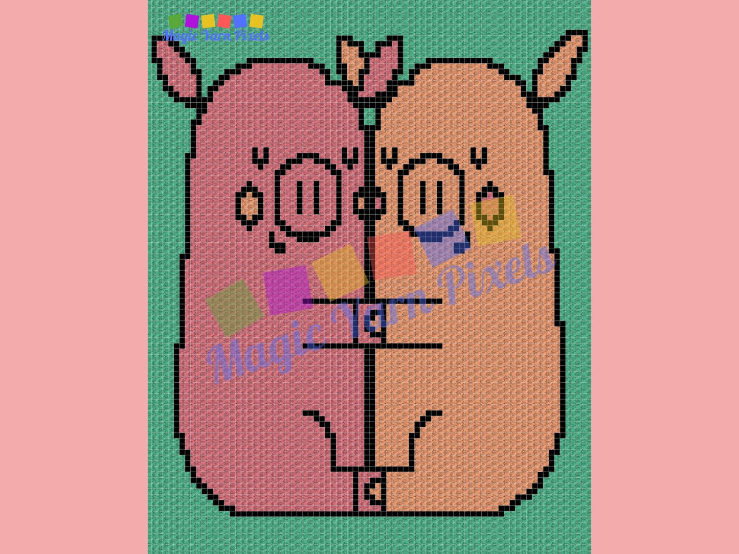 Valentines Farm Pig Love Graph & Pattern C2C + Tapestry Crochet-Pig C2C Graphgan-Pig Crochet Blanket-Farm Animal Pattern Blanket Gift Baby