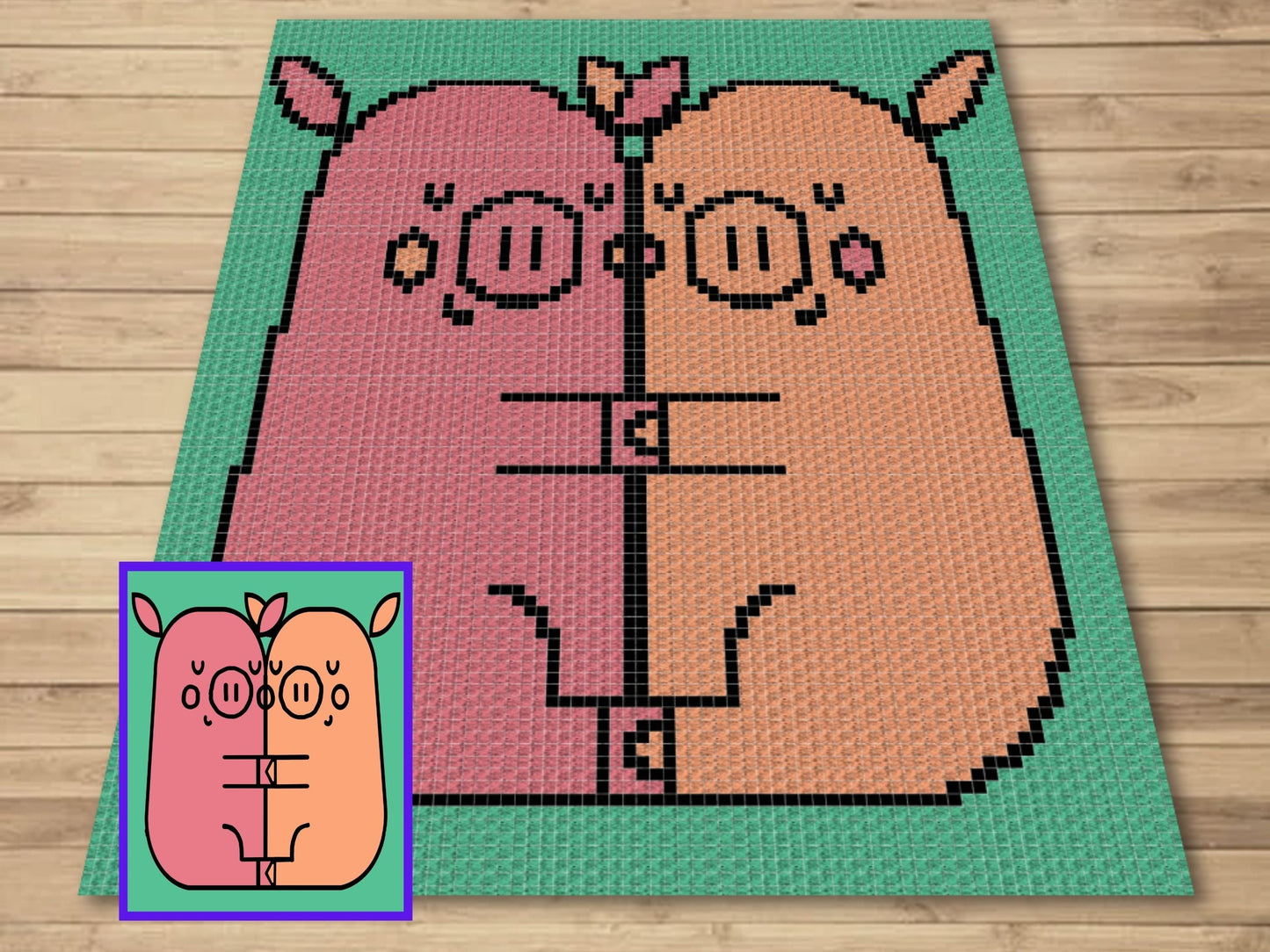 Valentines Farm Pig Love Graph & Pattern C2C + Tapestry Crochet-Pig C2C Graphgan-Pig Crochet Blanket-Farm Animal Pattern Blanket Gift Baby