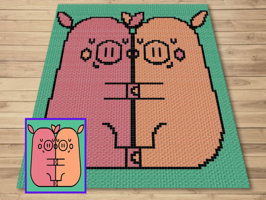 Valentines Farm Pig Love Graph & Pattern C2C + Tapestry Crochet-Pig C2C Graphgan-Pig Crochet Blanket-Farm Animal Pattern Blanket Gift Baby