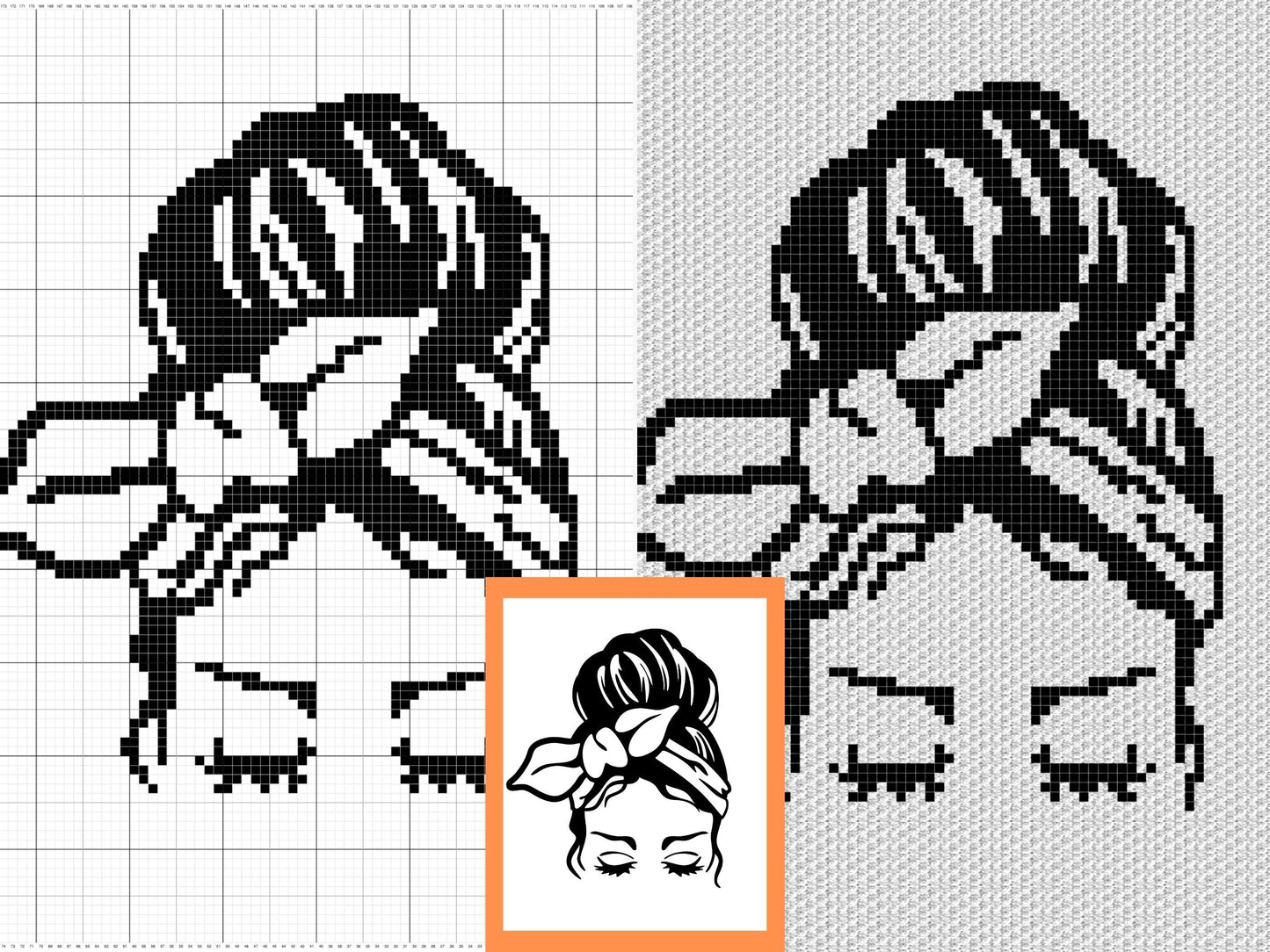 Messy Bun Girl Graph & Pattern C2C + Tapestry Crochet Girl Blanket Graphgan C2C Girl Crochet Blanket Trendy Crochet Pattern DIY Gift Women