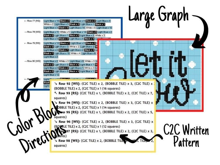 Let It Snow Snowflakes Graph + Written Pattern For C2C & Tapestry Crochet - Christmas C2C Crochet Pattern - Crochet Let It Snow Blanket Gift