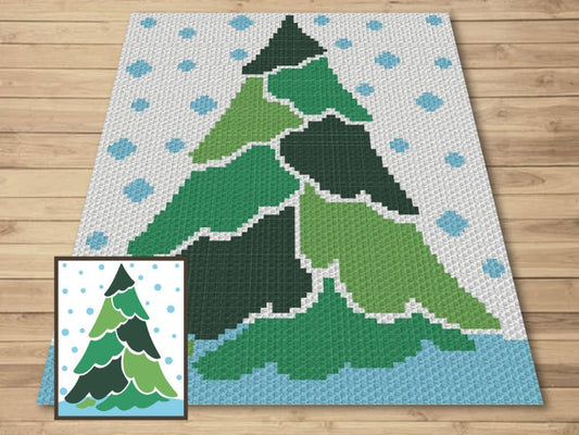 Christmas Tree With Snow Pattern Graph + Written Pattern For C2C & Tapestry Crochet - Christmas Crochet Pattern - Christmas Tree C2C Blanket